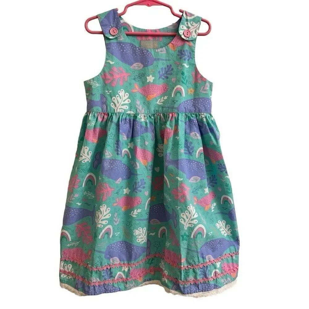 Eleanor Rose Rosemary Dress Mint Green Narwhal Seal Sea Creature Size 7-8